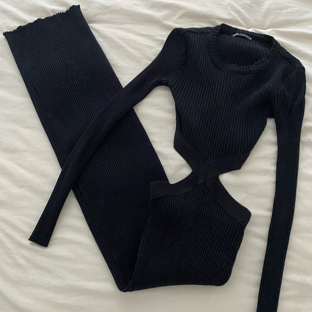 Zara Black Maxi Dress with Cutouts (S)